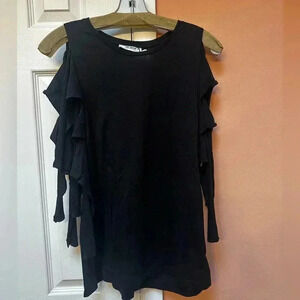 Women’s black Top with designed fringe sleeves size medium